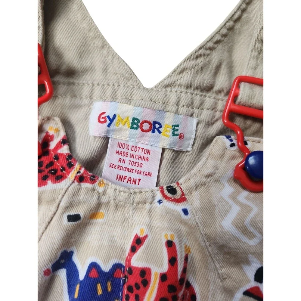 Gymboree Vintage 90s Overalls Size Infant Khaki Cotton Multicolor Animal Novelty